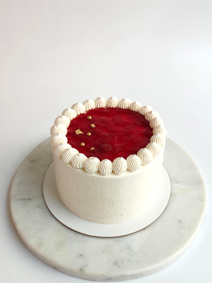 Vanilla Buttercream Cake with Strawberry Compote
