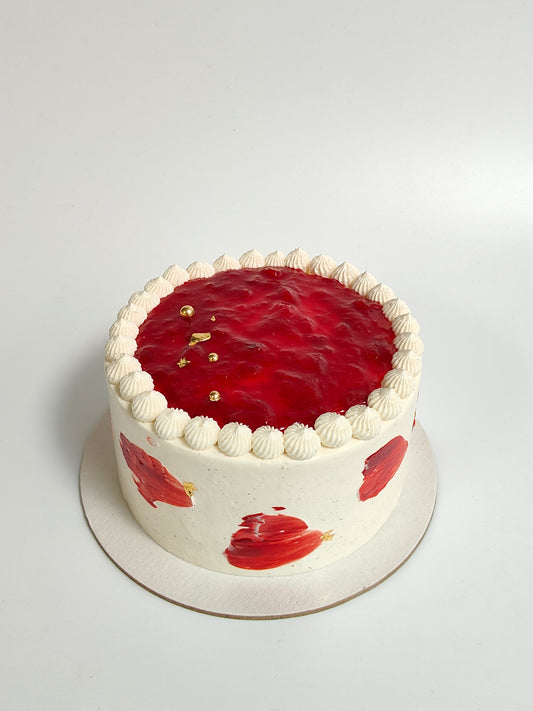 Vanilla Buttercream Cake with Strawberry Compote